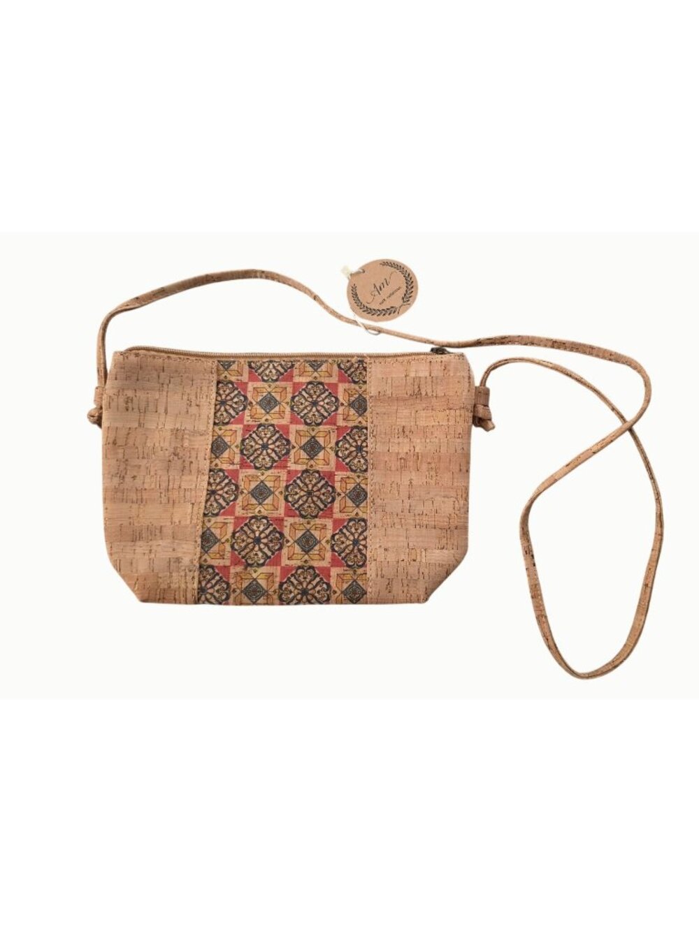 AM Cork Collection Cork Crossbody Bag Vegan Tile Print Lightweight NWT - Picture 1 of 5